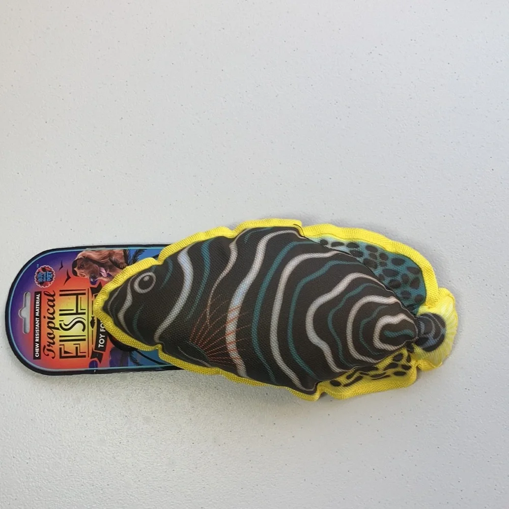 3/$12 NWT chew resistant material dog toy tropical fish squeak toy
